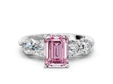 White gold Fancy Pink Emerald  Cut Five-Stone Prong Set Diamond Ring with Classic Band_32