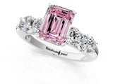 White gold Fancy Pink Emerald  Cut Five-Stone Prong Set Diamond Ring with Classic Band_33