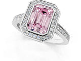 White gold Fancy Pink Emerald Cut Halo Bezel Diamond Pave Band Ring_1