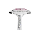 White gold Fancy Pink Emerald Cut Halo Bezel Diamond Pave Band Ring_5