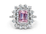 White gold Fancy Pink Emerald Cut Halo Cluster Diamond Ring with Pave Band and Four-Prong Setting_12