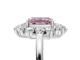 White gold Fancy Pink Emerald Cut Halo Cluster Diamond Ring with Pave Band and Four-Prong Setting_17