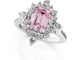 White gold Fancy Pink Emerald Cut Halo Diamond Cluster Ring with Marquise and Round Stones on a White Gold Band with Prong Setting_1