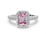 White gold Fancy Pink Emerald  Cut Halo Diamond Engagement Ring with Pave Band and Four-Prong Setting_28