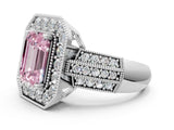 White gold Fancy Pink Emerald Cut Halo Diamond Engagement Ring with Pave Split Shank and Four-Prong Setting_12