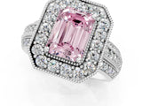 White gold Fancy Pink Emerald Cut Halo Diamond Engagement Ring with Pave Split Shank and Four-Prong Setting_13