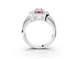 White gold Fancy Pink Emerald Cut Halo Diamond Engagement Ring with Pave Split Shank and Four-Prong Setting_15