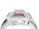 White gold Fancy Pink Emerald Cut Halo Diamond Engagement Ring with Pave Split Shank and Four-Prong Setting_16