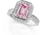 White gold Fancy Pink Emerald Cut Halo Diamond Engagement Ring with Split Shank Band and Four-Prong Setting_1