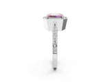 White gold Fancy Pink Emerald Cut Halo Diamond Engagement Ring with Split Shank Band and Four-Prong Setting_2