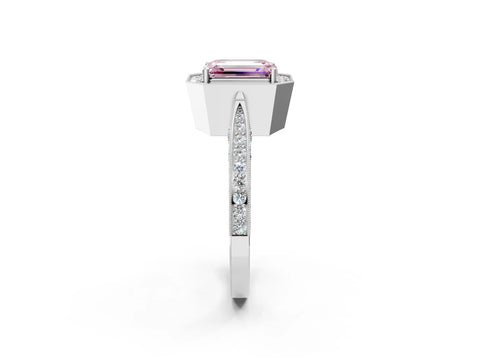 White gold Fancy Pink Emerald Cut Halo Diamond Engagement Ring with Split Shank Band and Four-Prong Setting_2