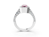 White gold Fancy Pink Emerald Cut Halo Diamond Engagement Ring with Split Shank Band and Four-Prong Setting_3