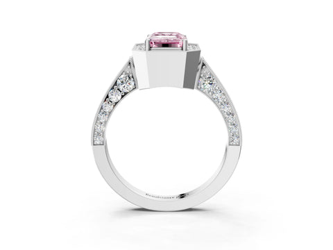 White gold Fancy Pink Emerald Cut Halo Diamond Engagement Ring with Split Shank Band and Four-Prong Setting_3