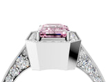 White gold Fancy Pink Emerald Cut Halo Diamond Engagement Ring with Split Shank Band and Four-Prong Setting_4