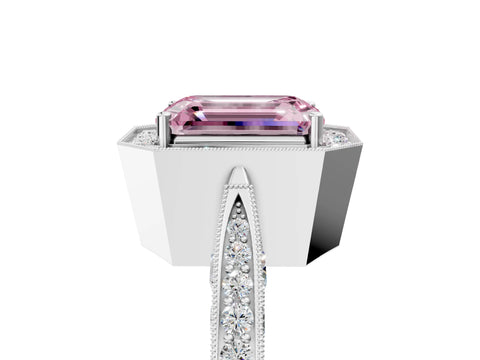 White gold Fancy Pink Emerald Cut Halo Diamond Engagement Ring with Split Shank Band and Four-Prong Setting_5