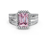 White gold Fancy Pink Emerald  Cut Halo Diamond Engagement Ring with Split Shank and Four-Prong Setting_20