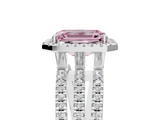 White gold Fancy Pink Emerald  Cut Halo Diamond Engagement Ring with Split Shank and Four-Prong Setting_25