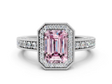 White gold Fancy Pink Emerald  Cut Halo Diamond Pave Band Ring with Four-Prong Setting_114
