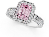 White gold Fancy Pink Emerald  Cut Halo Diamond Pave Band Ring with Four-Prong Setting_115
