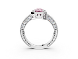 White gold Fancy Pink Emerald  Cut Halo Diamond Pave Band Ring with Four-Prong Setting_116