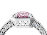 White gold Fancy Pink Emerald  Cut Halo Diamond Pave Band Ring with Four-Prong Setting_118