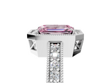 White gold Fancy Pink Emerald  Cut Halo Diamond Pave Band Ring with Four-Prong Setting_119