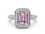 White gold Fancy Pink Emerald  Cut Halo Diamond Pave Band with Four-Prong Setting_39