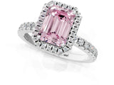 White gold Fancy Pink Emerald Cut Halo Diamond Pave Band with Prong Setting_1