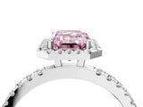 White gold Fancy Pink Emerald Cut Halo Diamond Pave Band with Prong Setting_4