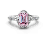 White gold Fancy Pink Emerald  Cut Halo Diamond Ring with Channel Set Band and Four-Prong Setting_32