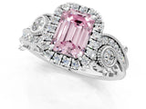 White gold Fancy Pink Emerald Cut Halo Diamond Ring with Milgrain and Bezel Accents on a Split Shank Band_14