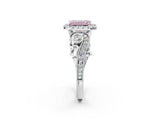 White gold Fancy Pink Emerald Cut Halo Diamond Ring with Milgrain and Bezel Accents on a Split Shank Band_15