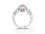 White gold Fancy Pink Emerald Cut Halo Diamond Ring with Milgrain and Bezel Accents on a Split Shank Band_16