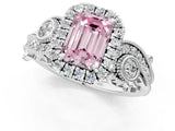 White gold Fancy Pink Emerald Cut Halo Diamond Ring with Milgrain and Bezel Accents on a Split Shank Band_25