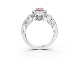 White gold Fancy Pink Emerald Cut Halo Diamond Ring with Milgrain and Bezel Accents on a Split Shank Band_27