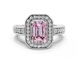 White gold Fancy Pink Emerald  Cut Halo Diamond Ring with Pavé Band and Four-Prong Setting_69
