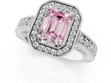 White gold Fancy Pink Emerald  Cut Halo Diamond Ring with Pavé Band and Four-Prong Setting_70