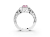 White gold Fancy Pink Emerald  Cut Halo Diamond Ring with Pavé Band and Four-Prong Setting_72
