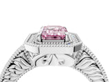 White gold Fancy Pink Emerald  Cut Halo Diamond Ring with Pavé Band and Four-Prong Setting_73