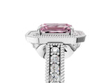 White gold Fancy Pink Emerald  Cut Halo Diamond Ring with Pavé Band and Four-Prong Setting_74
