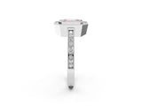 White gold Fancy Pink Emerald  Cut Halo Diamond Ring with Pavé Band and Milgrain Prong Setting_34