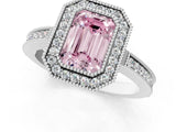 White gold Fancy Pink Emerald  Cut Halo Diamond Ring with Pavé Band and Milgrain Prong Setting_38