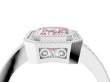 White gold Fancy Pink Emerald  Cut Halo Diamond Ring with Pavé Band and Milgrain Prong Setting_41