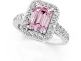 White gold Fancy Pink Emerald Cut Halo Diamond Ring with Pavé Band and Three-Prong Setting_13