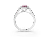 White gold Fancy Pink Emerald Cut Halo Diamond Ring with Pavé Band and Three-Prong Setting_15