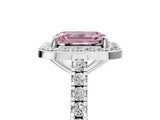 White gold Fancy Pink Emerald Cut Halo Diamond Ring with Pavé Band and Three-Prong Setting_17