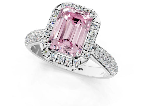 White gold Fancy Pink Emerald Cut Halo Diamond Ring with Pavé Band_1