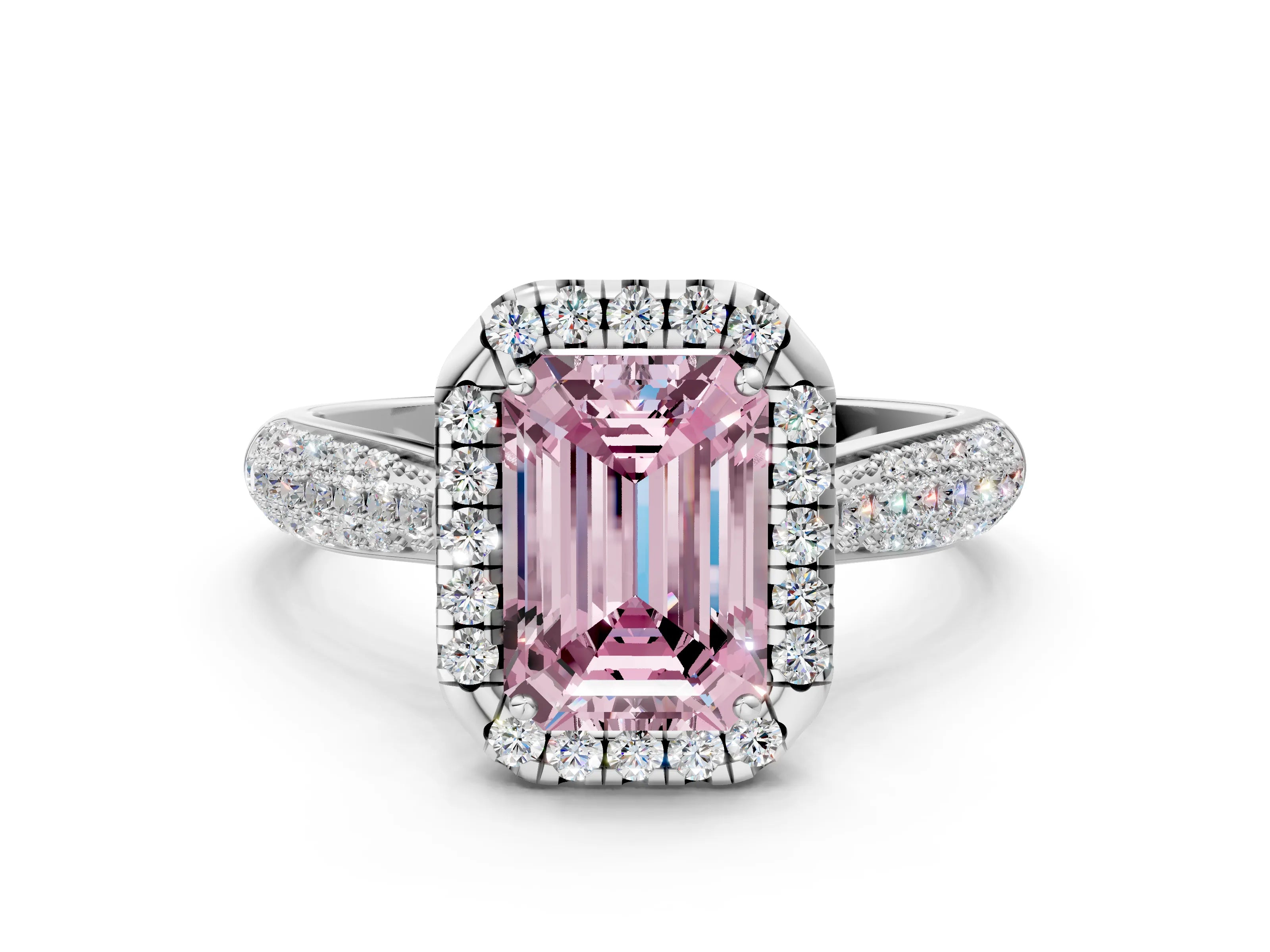 White gold Fancy Pink Emerald Cut Halo Diamond Ring with Pavé Band_36