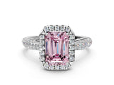 White gold Fancy Pink Emerald Cut Halo Diamond Ring with Pavé Band_36