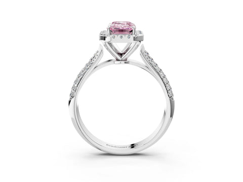 White gold Fancy Pink Emerald Cut Halo Diamond Ring with Pavé Band_39